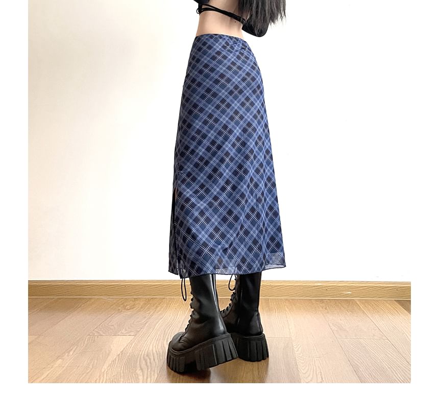 SisLinda - Midi A-lijn rok met geruite midi-rok met middelhoge taille