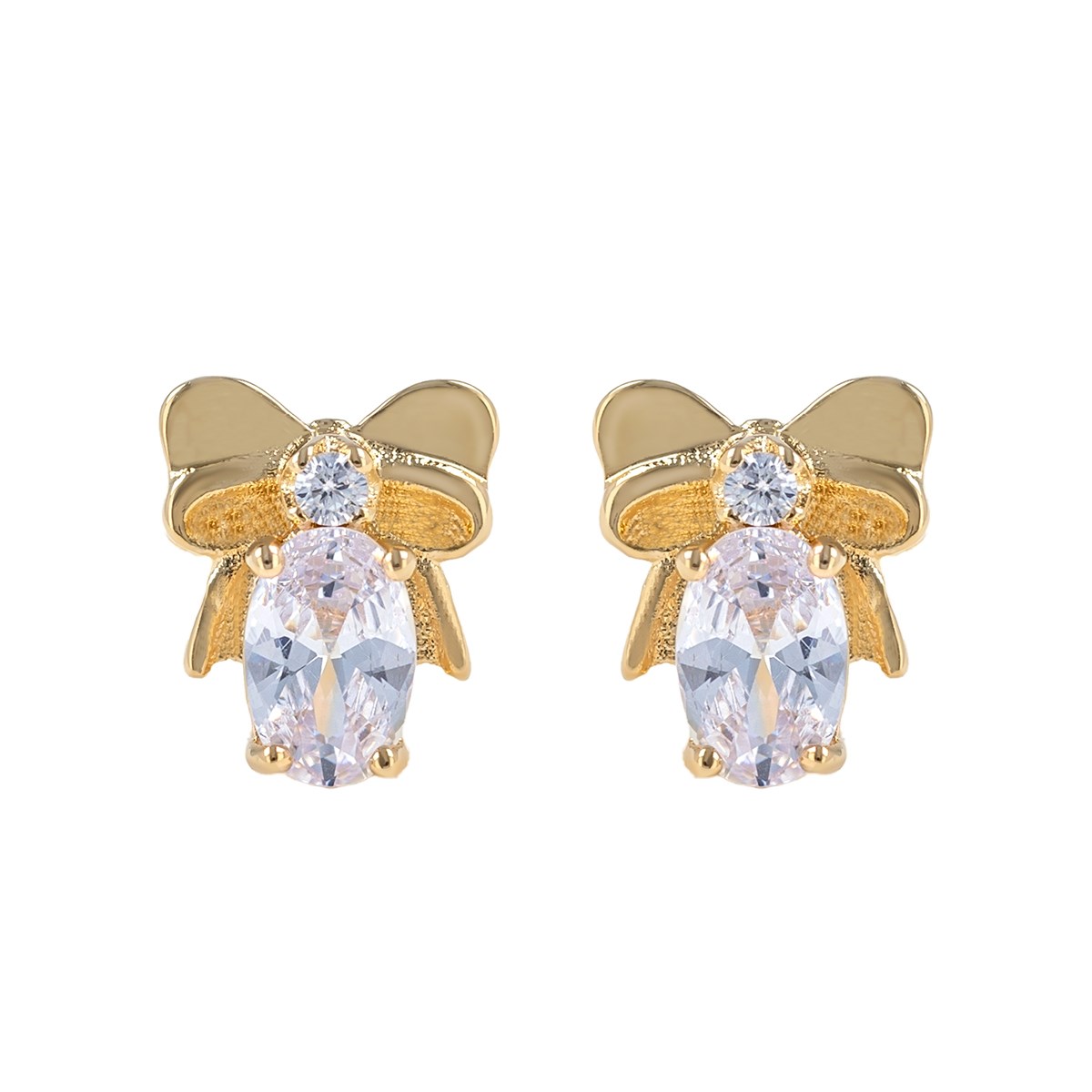 Boucles d'oreille noeud papillon plaqué or et cubic zirconia