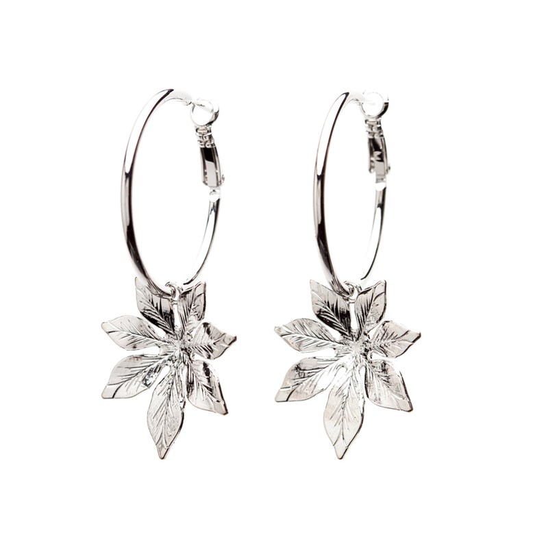 petites boucles d'oreilles créoles fleurs plaqué argent - CHLORIS