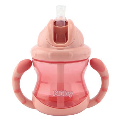 Nuby Twin Handle Flip It Kopp 240 ml +12 m, Rosa