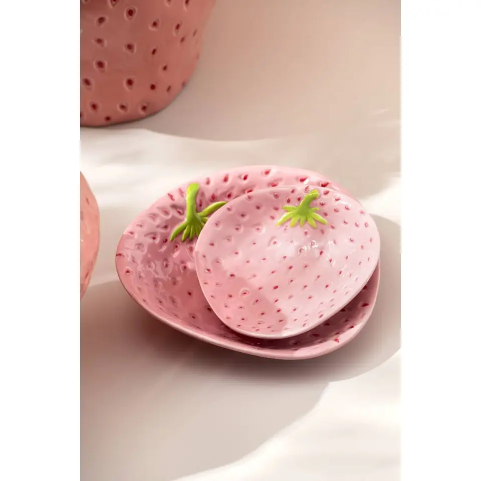 Bordje Aardbei - roze - aardewerk - 5,5x13,5x14 cm