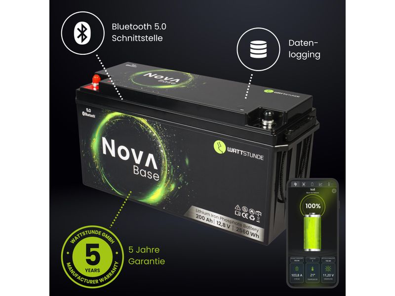WATTSTUNDE Batterie NOVA Base 200 Ah LiFePO4 Batterie mit langer Lebensdauer
