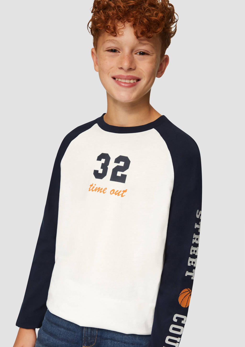 s.Oliver longsleeve met printopdruk wit/donkerblauw