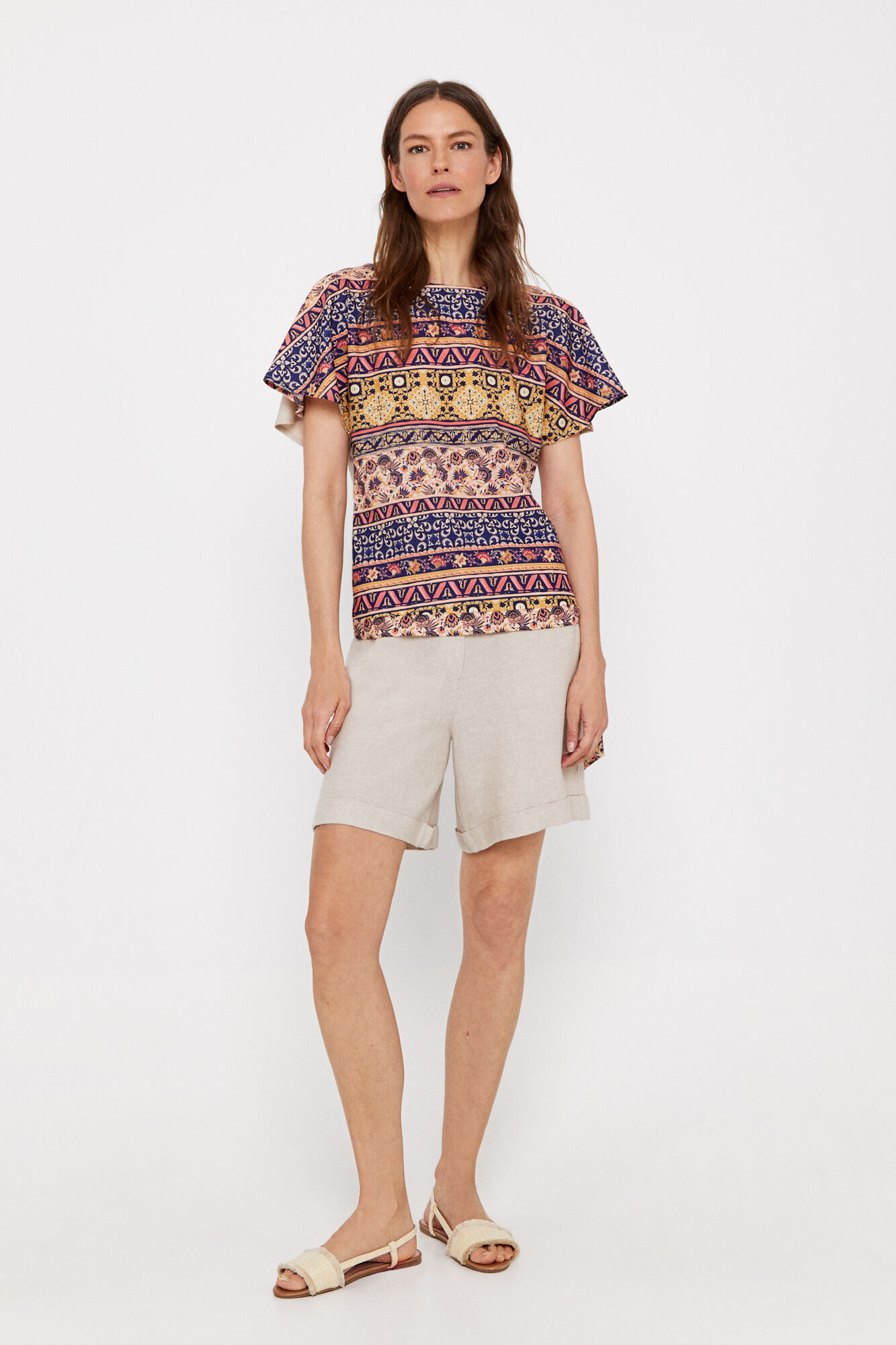 Top estampado combinado - Bege