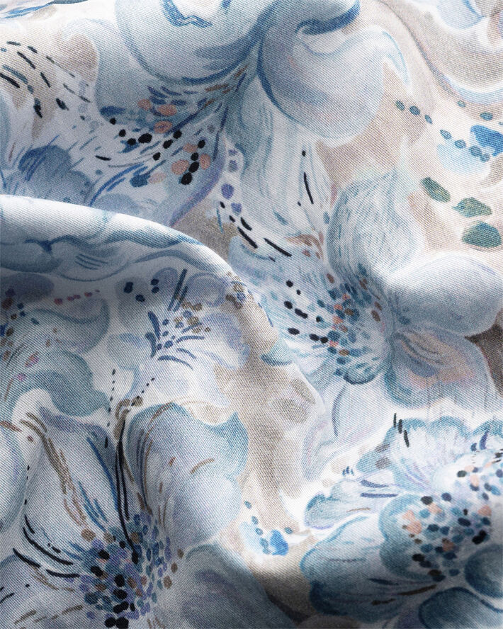 ETON Contemporary Fit Light Blue Floral Print Fine Twill Shirt Blå