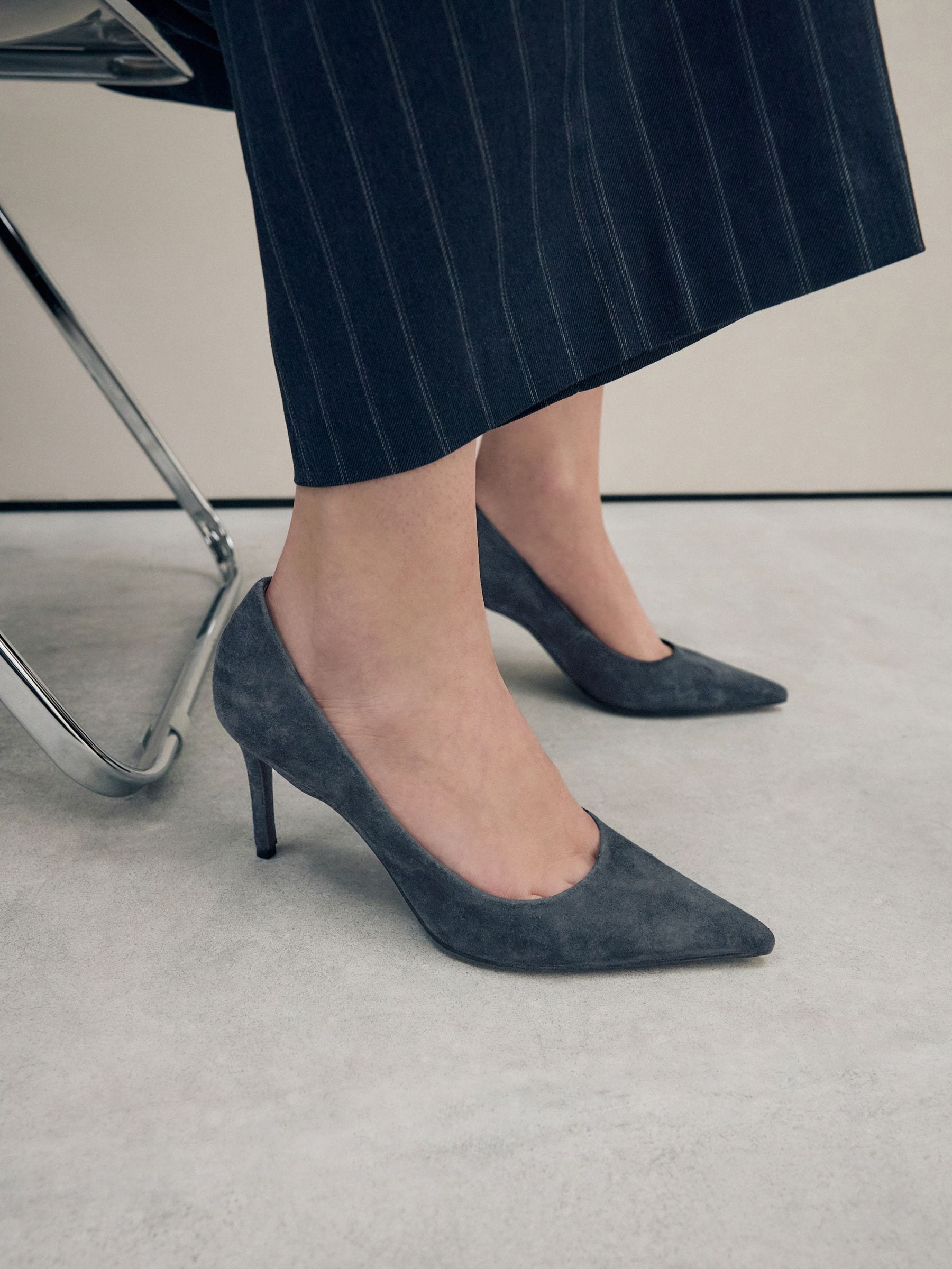 Marineblauw suède - Leren mid-court pumps