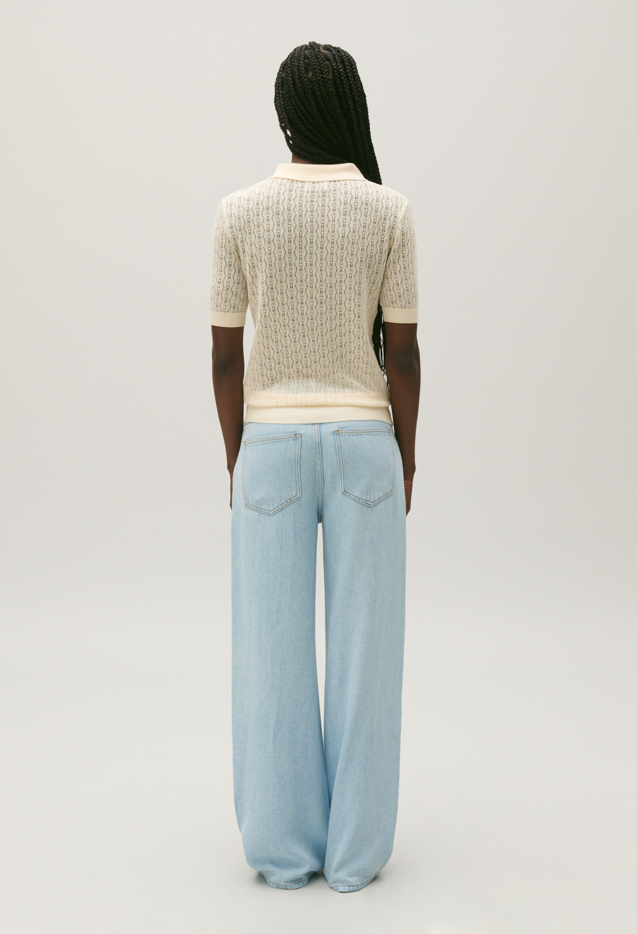 Pull polo maille fine ecru