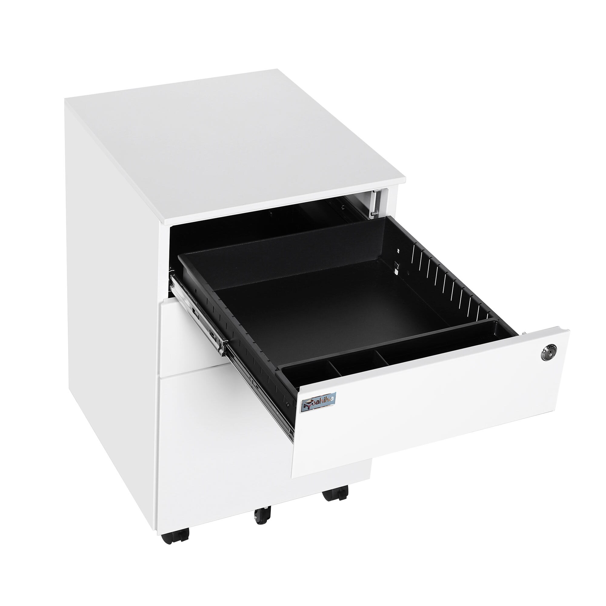Makika Rollcontainer abschließbar mit Schubladen und Rollen 39x50x60cm in Weiß