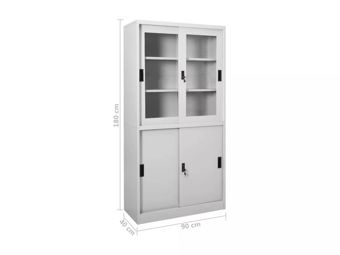 Armoire à bureau porte coulissante Gris clair 90x40x180cm Acier