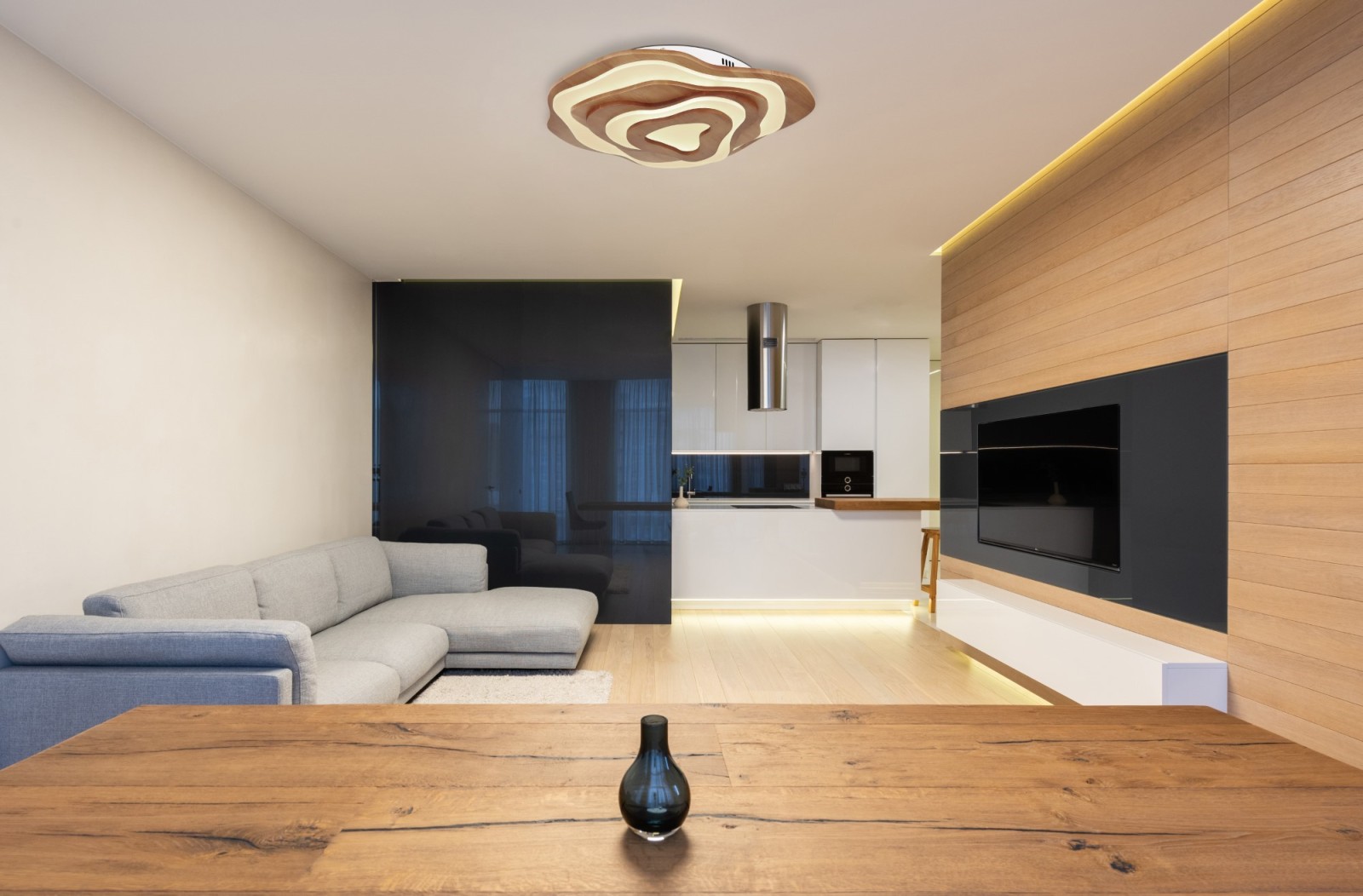 LED-Deckenleuchte - Holz - dimmbar - mit Fernbedienung