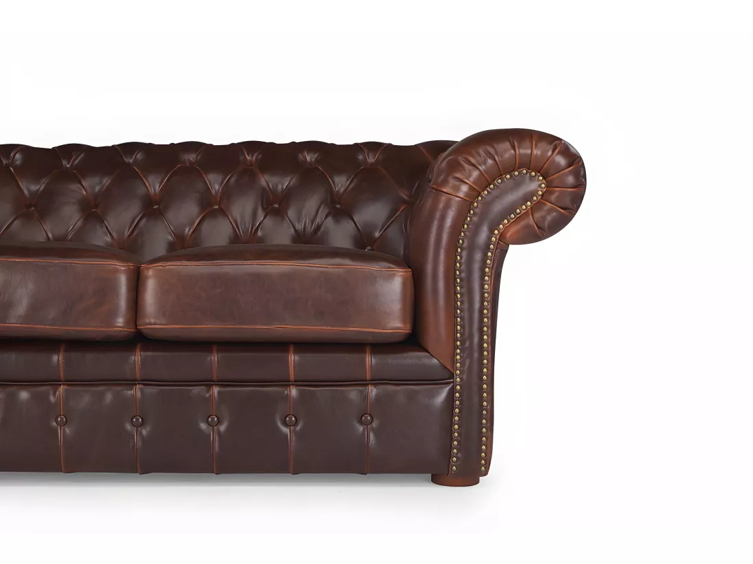 Canapés 3 places et 2 places chesterfield CLOTAIRE 100% cuir vieilli