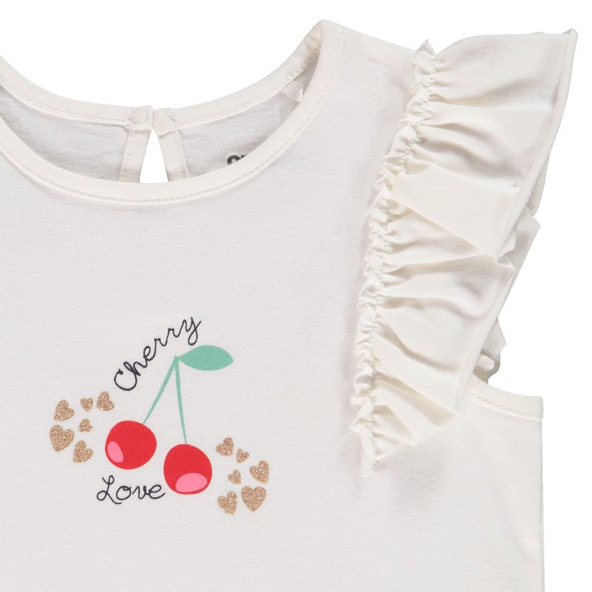 Ensemble 2 pièces en jersey imprimé cerises pour bébé fille - Ecru