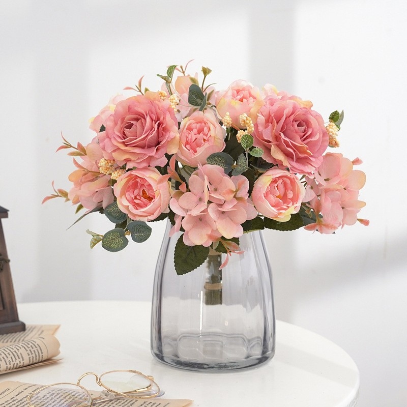 (30cm) Deko Kunstblumen Rosen Blumenstrauss - Rosa