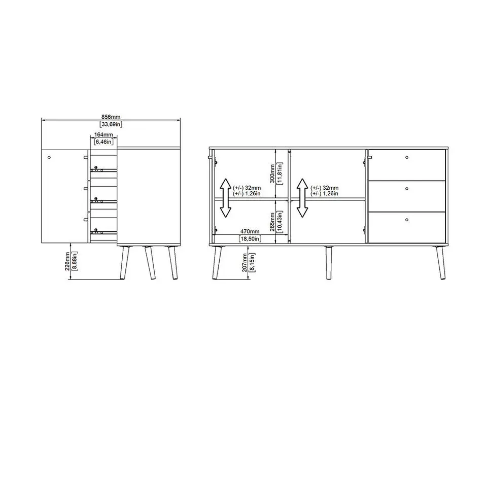 Hioshop Bodo dressoir 2 deuren- 3 lades wit