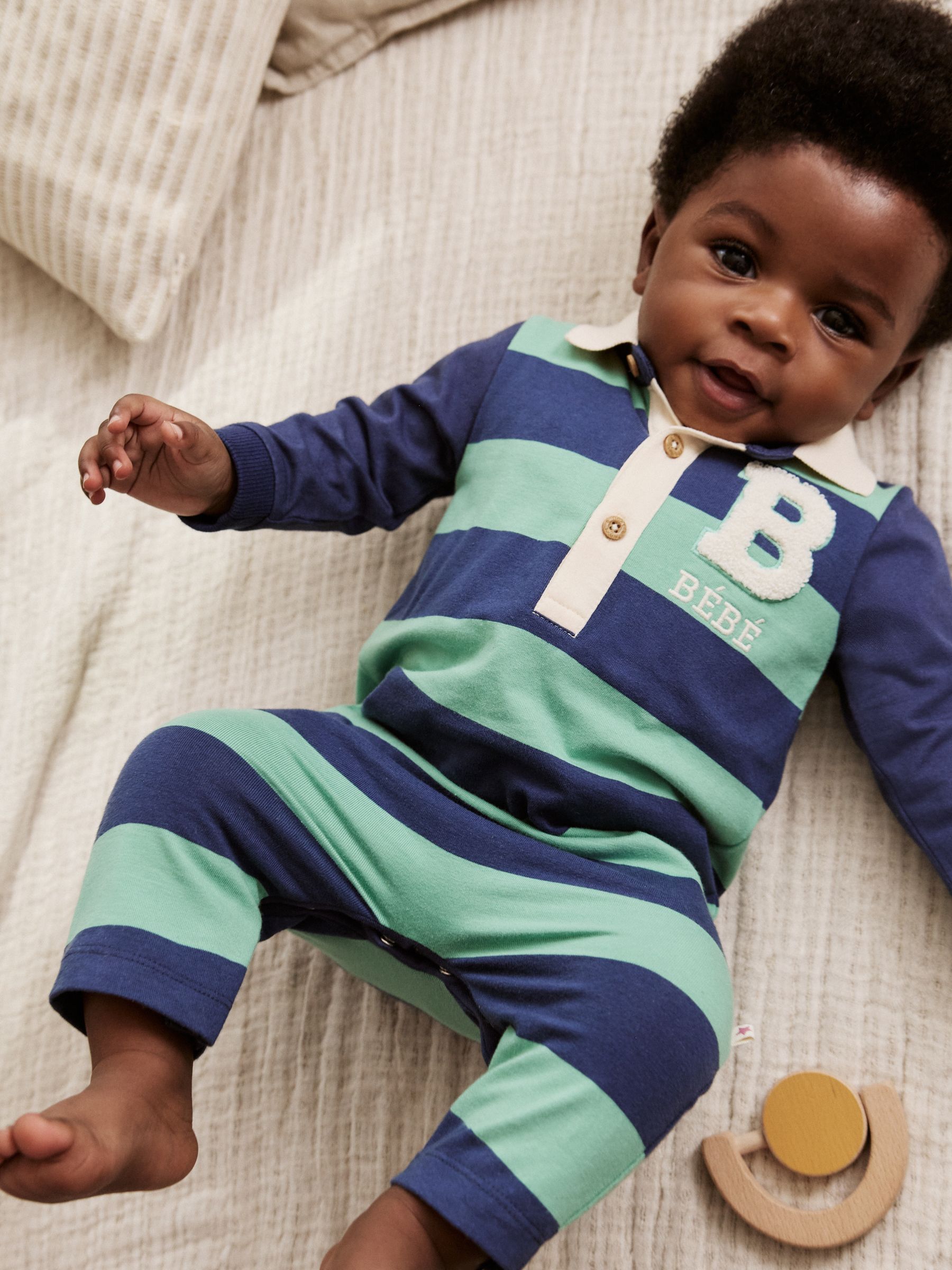 Blauw/groen gestreept - Set van 2 jersey babyrompers met kraag