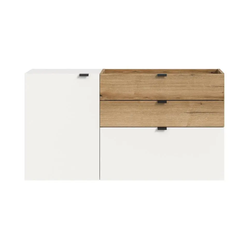Hioshop Naro dressoir wandgemonteerd 1 deur- 1 vouwdeur- 1 plank- 2 lades wit