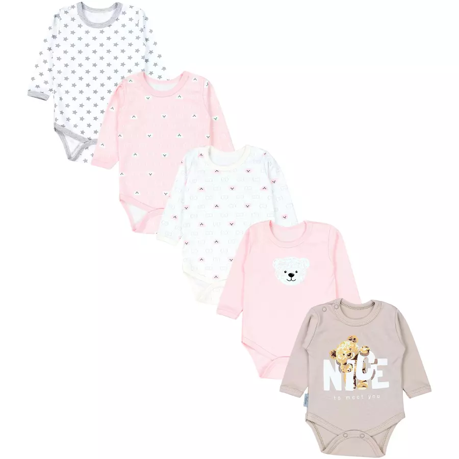 TupTam Mädchen Baby Body Langarm Unifarben 5er Pack beigerosa