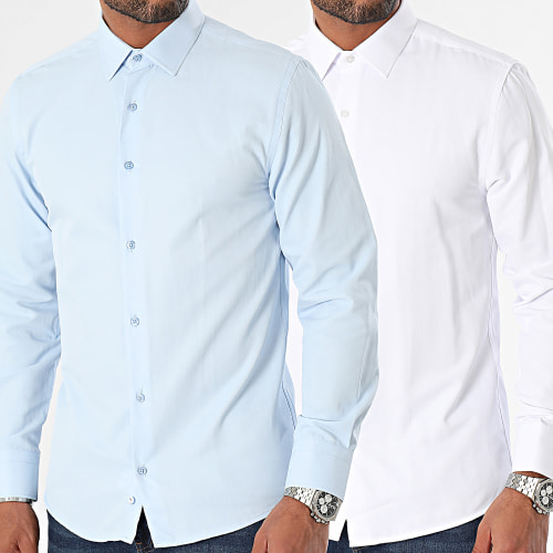 Lot De 2 Chemises Manches Longues 239 235 Blanc Bleu Clair