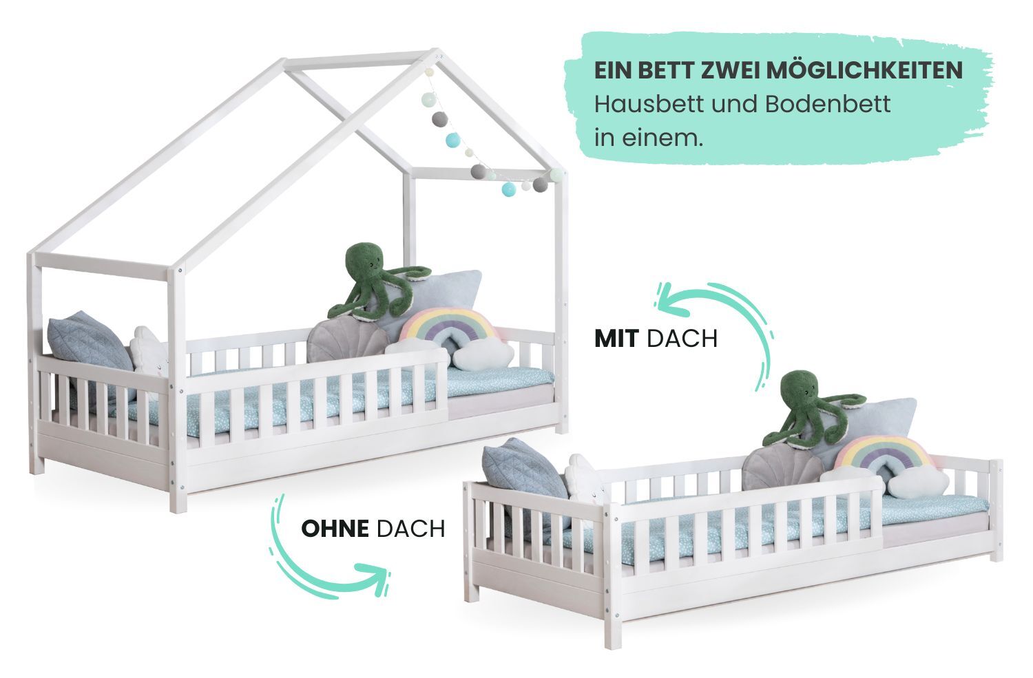 TiCAA TiCAA Hausbett Bodenbett wandelbar mit asymmetrischem Dach 