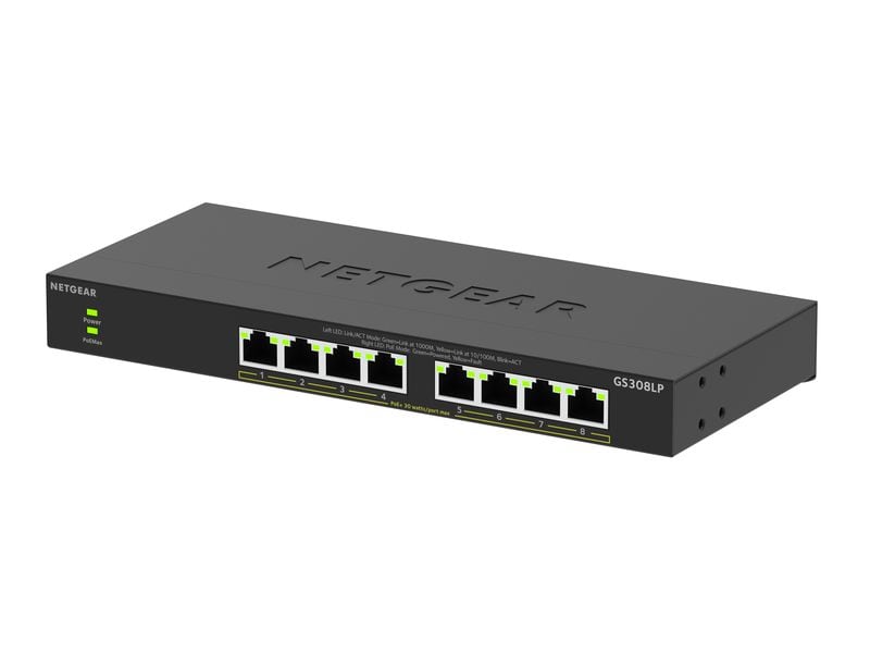 Netgear PoE  Switch GS308LP 8 Port Netgear 8-Port Gigabit Ethernet PoE  Unmanaged Switch (60W) (GS308LP)