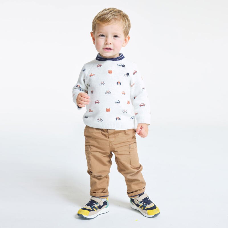 Pull maille animaux et véhicules blanc bébé garçon Blanc