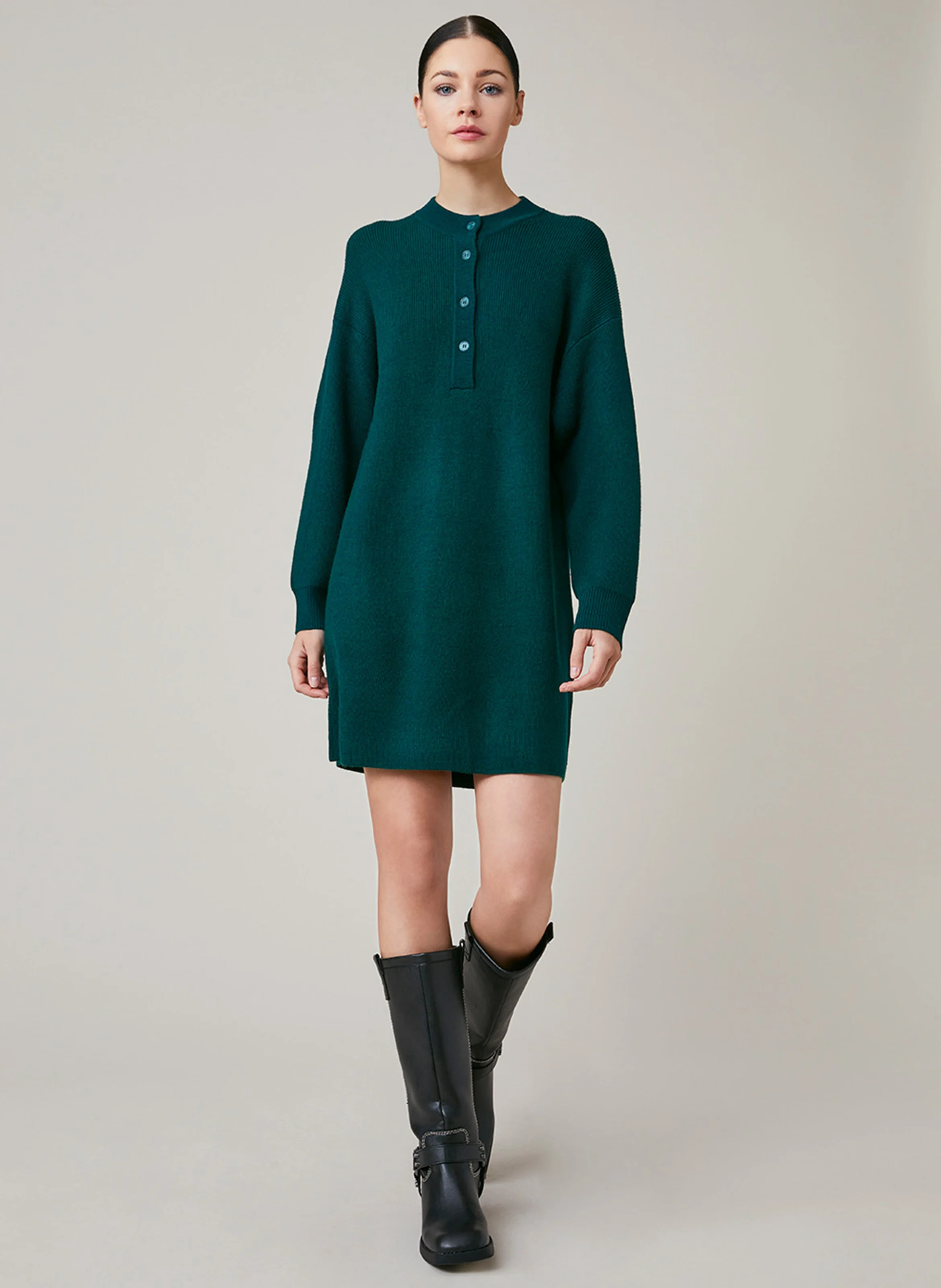ENOIS - Robe pull courte en laine mélangée | Vert