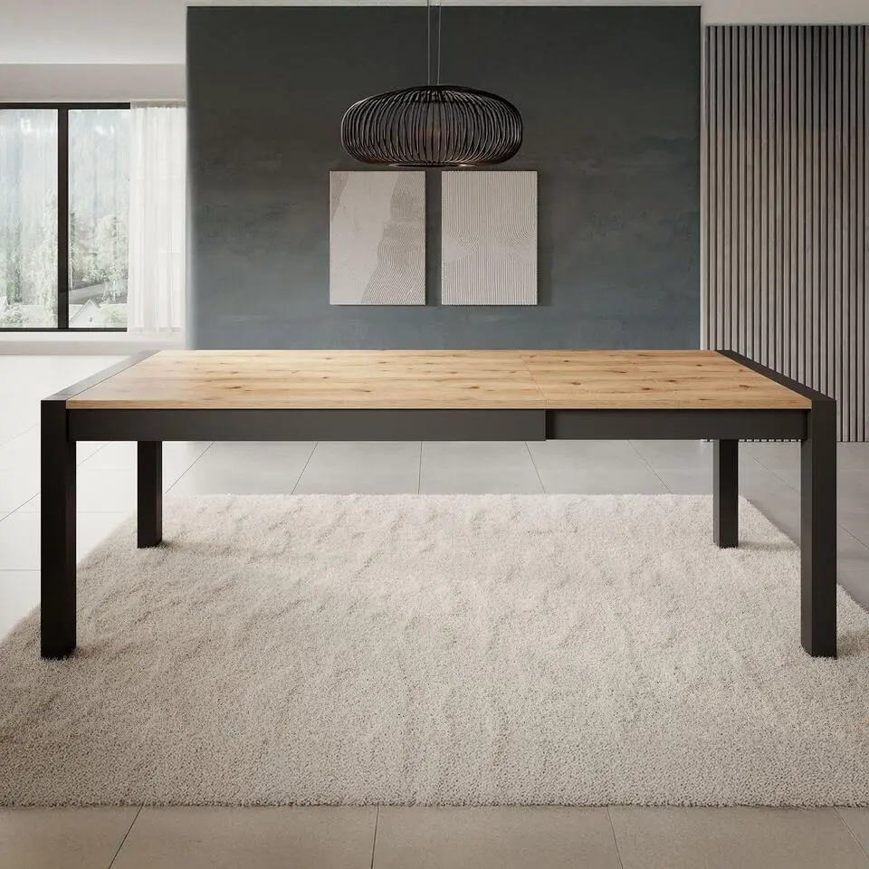 Meubella - Eetkamertafel Acapulco - Eiken - Zwart - 240 cm - Uitschuifbaar
