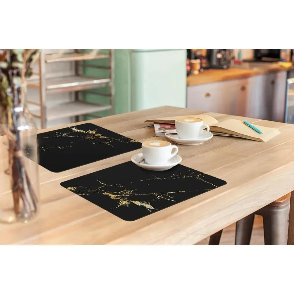 MuchoWow Placemat (6stuks) 45x30cm Marmer Zwart Goud Luxe