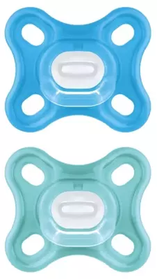 Comfort Sucettes en Silicone 0 Mois - Couleur : Bleu - 2 Sucettes + et une Boîte de Stérilisation