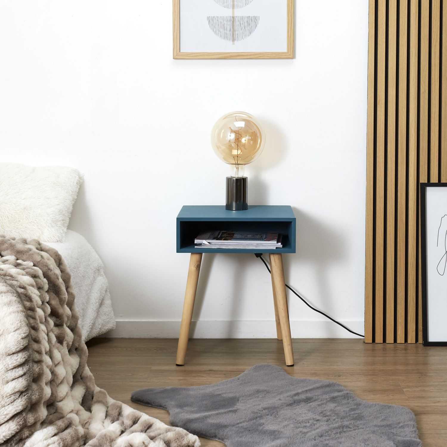 TABLE CHEVET NICHE BLEU