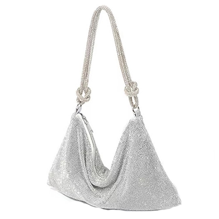 (32x16cm) Glitzer Handtasche Silvester Fashion Accessoire Party Clutch mit Strasssteinen - Silber