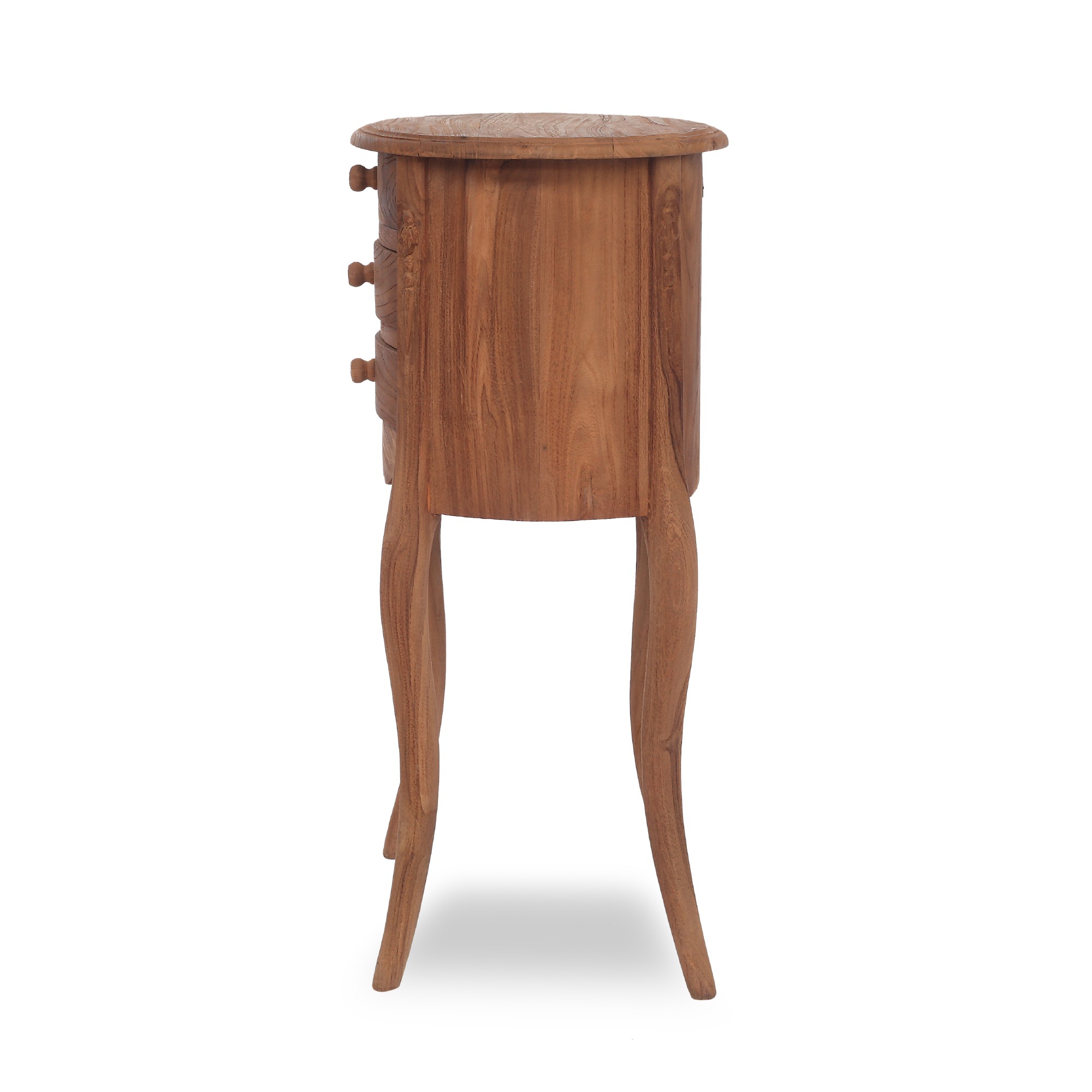 Ovale Kommode 'Balzac' 3 Schubladen, Teak, T 33 cm, B 40 cm, H 72 cm von fischer's lagerhaus