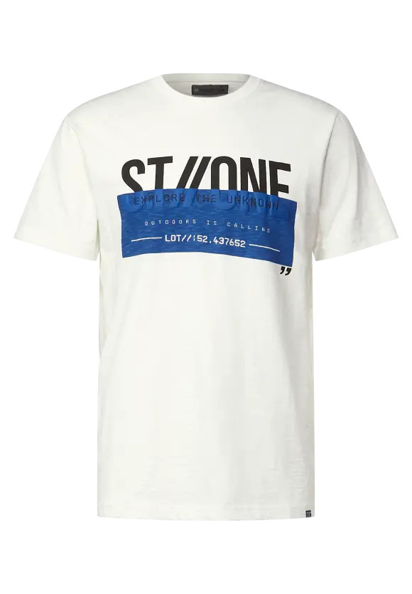 T-Shirt mit 3D Frontprint - wool white