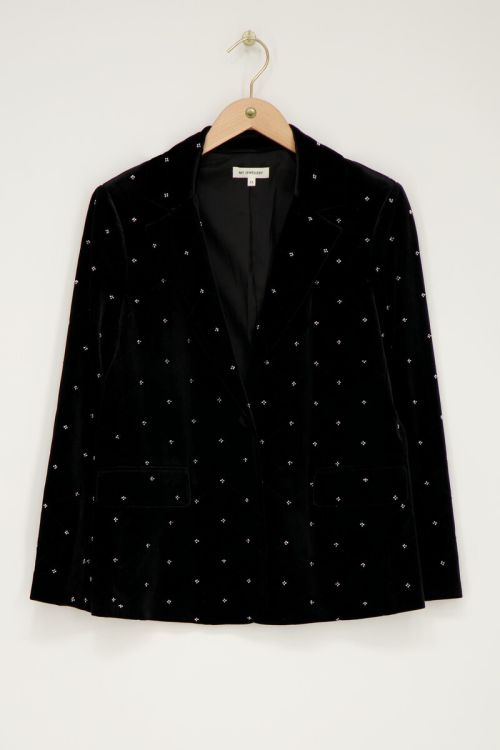 Zwarte velvet blazer met kraaltjes