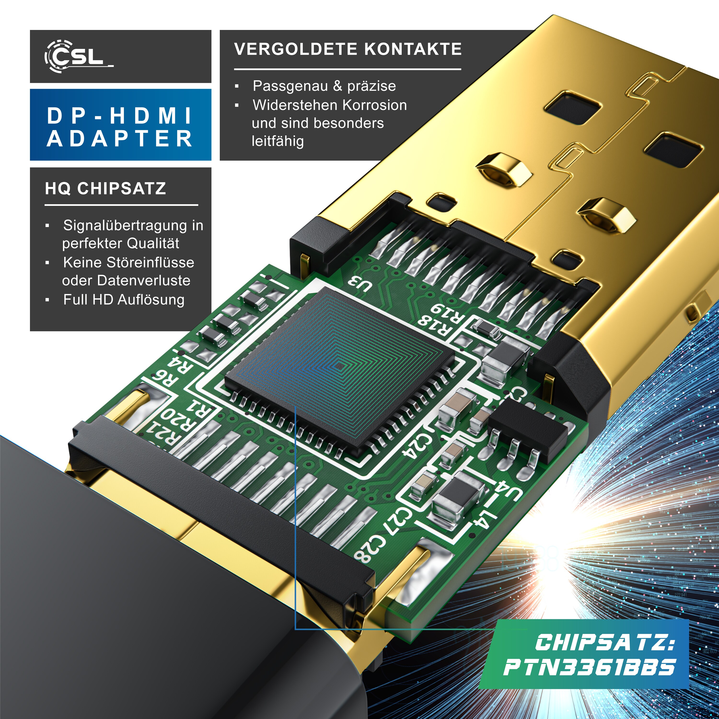 CSL DP auf HDMI Adapter mit Audioübertragung -Full HD 1080p - Ideal für Apple Produkte PC Grafikkarten