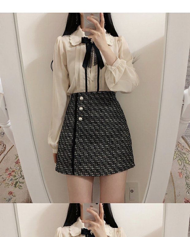 minaga - Blouse met lange mouwen en gestrikte hals