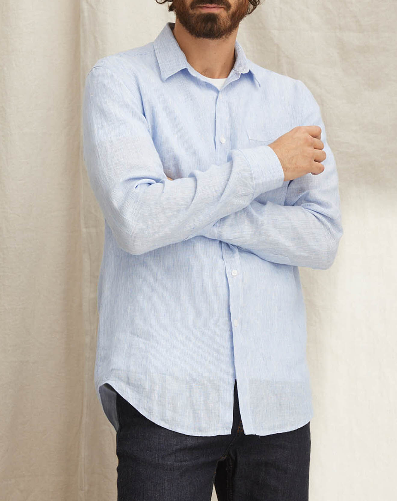 Cyrillus Chemise regular fit 100% Lin rayée bleu/blanc