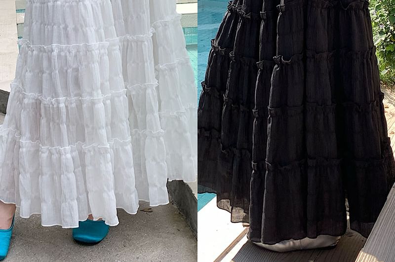 Tel tot 10 - Maxi A-lijn rok met elastische taille en ruches