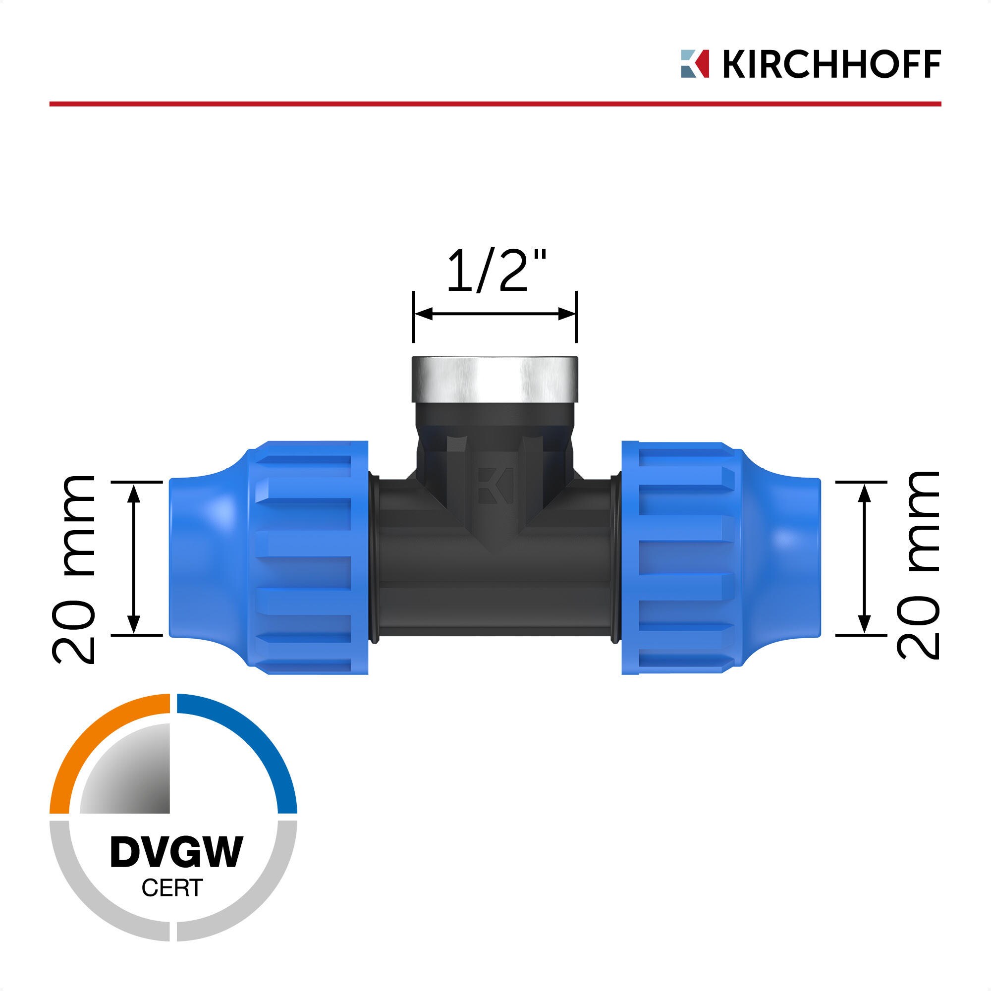 KIRCHHOFF T-Stück mit Innengewinde, 20 mm x 1/2