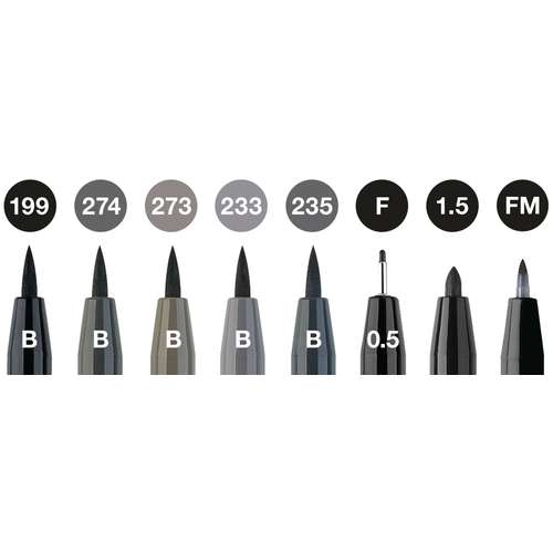 FABER-CASTELL Pitt Artist Pen Tuschestift, 8er-Set, Black & Grey