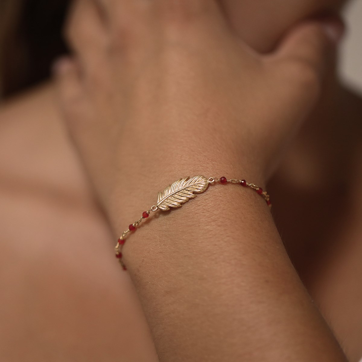 Bracelet En Argent Rhodié Plume Pierres Noire
