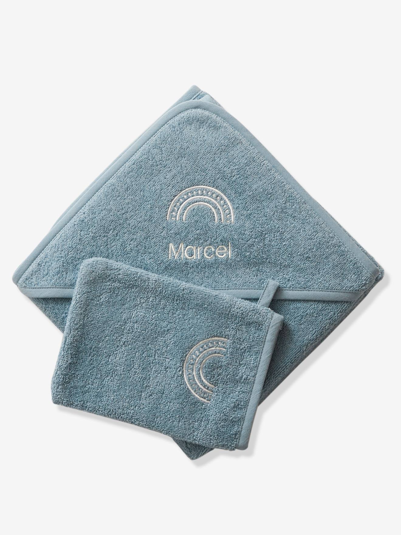 Capa de banho + luva de banho personalizáveis, verde médio liso