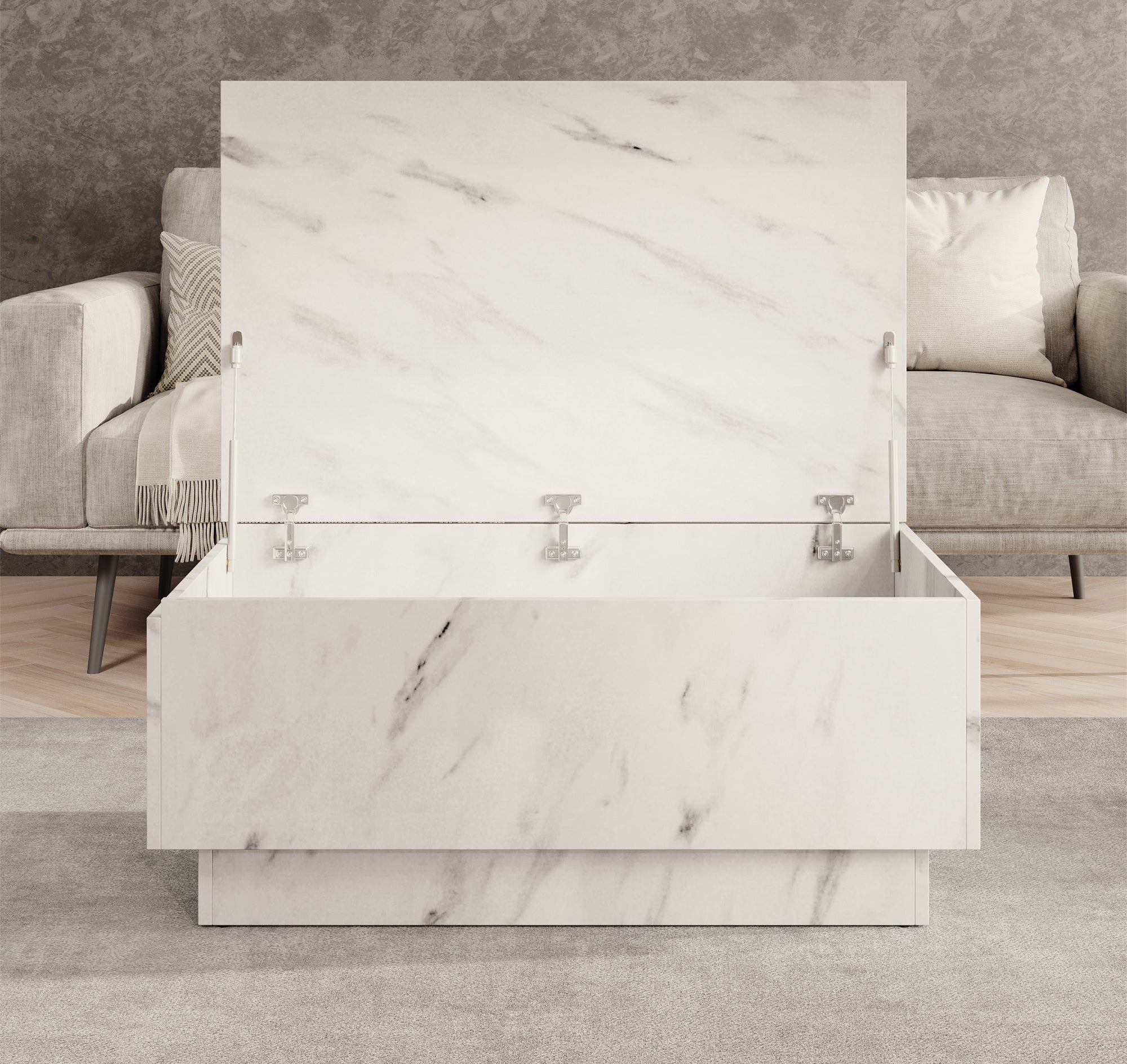 Micha - Salontafel met opbergruimte - Wit marmerlook