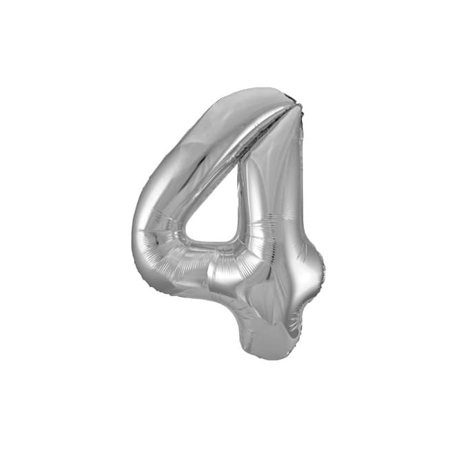 Folienballon Zahl 4 silber - ca. 86 cm