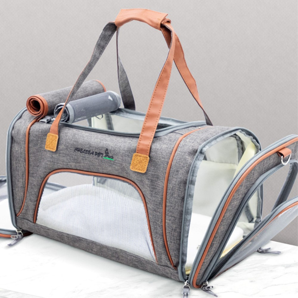 (46x26cm) Haustier Reise Transporttasche Tragetasche   Umhängegurt für Hunde / Katzen - Braun