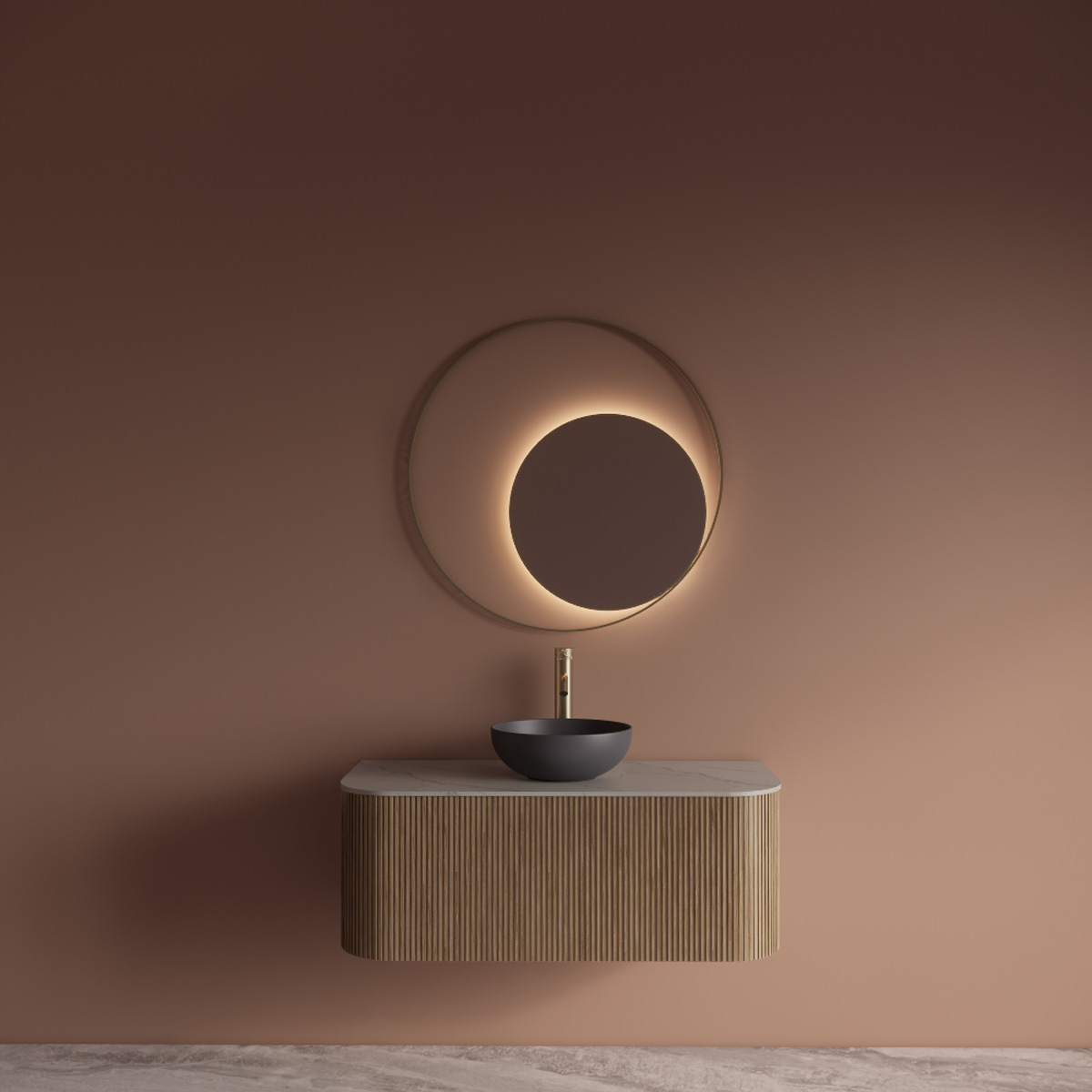 Gliss Design Kosmos spiegel rond met cirkel 90cm mat goud met handsensor