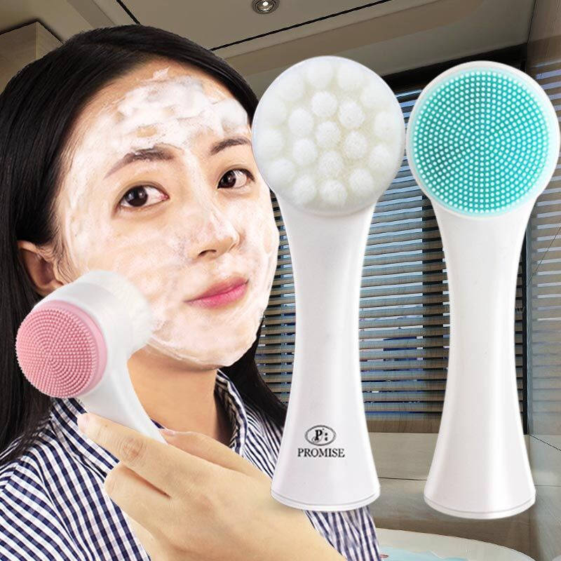 Zweiseitiger Silikon Gesichtsreiniger / Gesichtsmassage Reinigungsbürste - Weiss / Blau