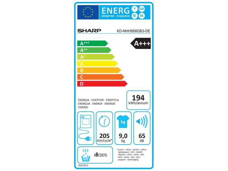 Sharp Wäschetrockner KD-NHH9S9GB3-DE Rechts Wärmepumpentrockner