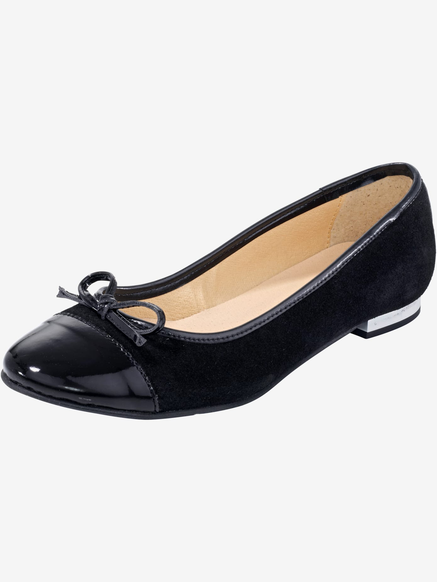 Ballerines cuir velours vachette et matière synthétique vernie