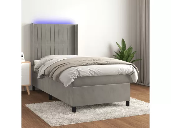 Sommier tapissier et matelas et LED Gris clair 90x190cm Velours